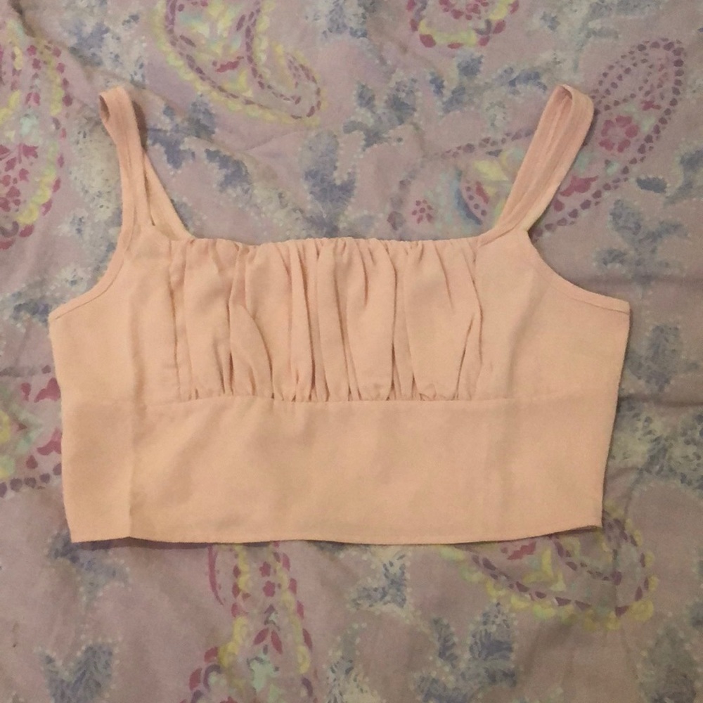 SHEIN baby pink ruched bust cami crop top